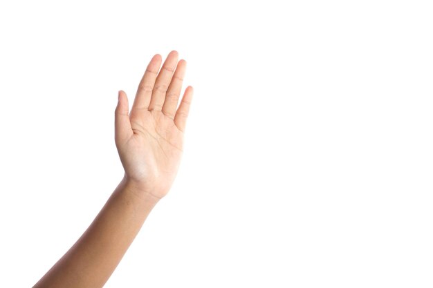 Photo close-up of woman gesturing against white background