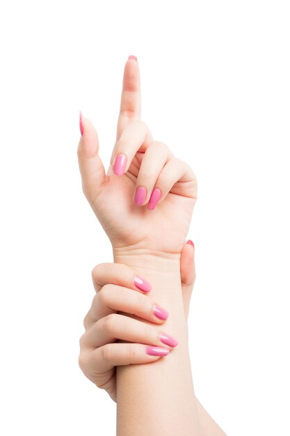 Photo close-up of woman hand over white background