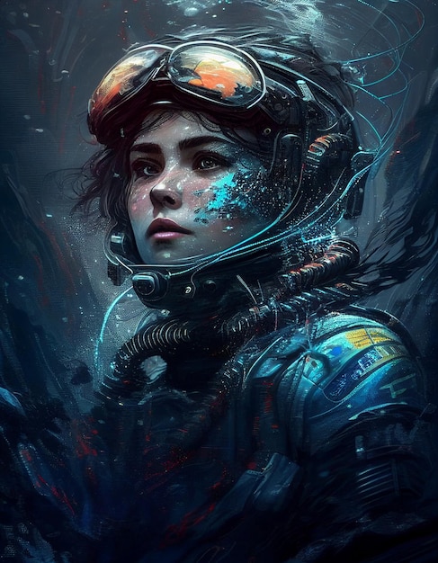 A close up of woman in helmet and goggles generative ai