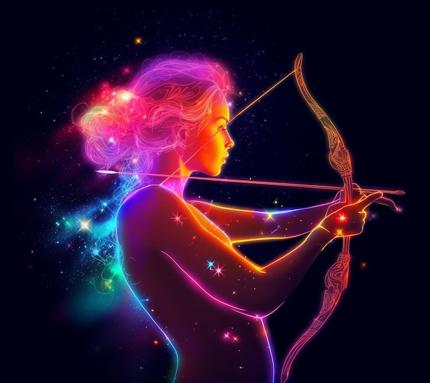 a close up of a woman holding a bow and arrow generative ai