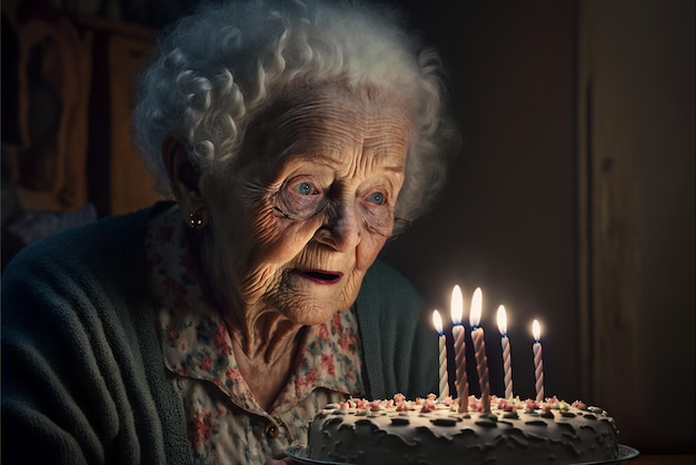 Close up of woman holding cake with candles generative ai