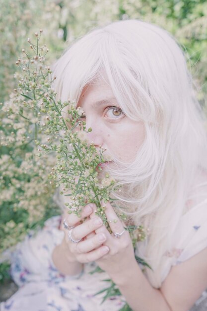 Photo close-up of woman holding flowers