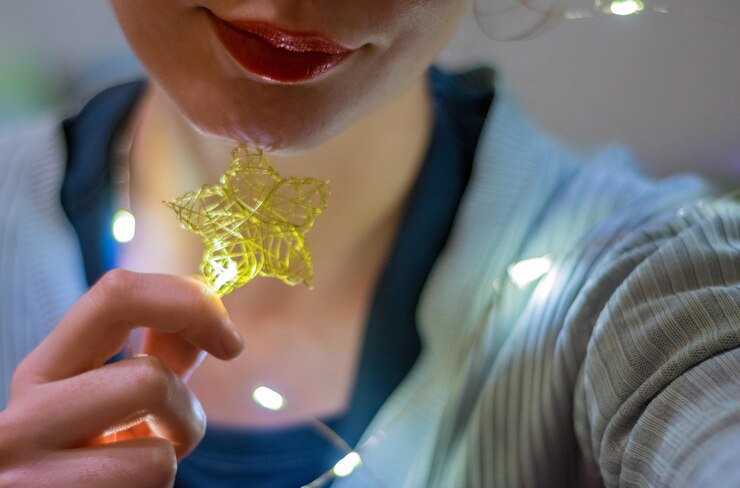 Photo close-up of woman holding illuminated star shape