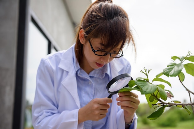 Photo close-up of woman holding magnifying glass