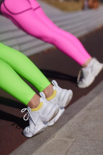 Close up of woman legs walking up stair in the city business\
and people concept try and succeed theme