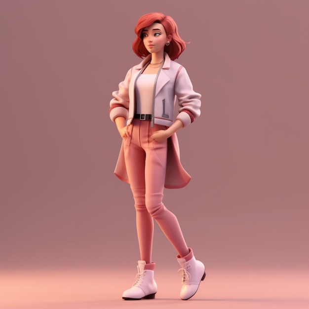 A close up of a woman in a pink outfit and a pink coat generative ai