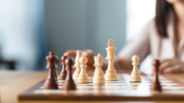 Close up of woman playing chess