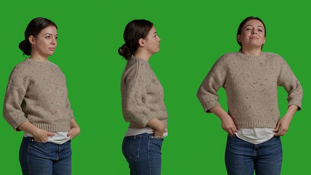 Close up of woman posing over greenscreen background