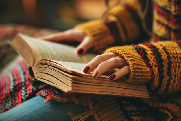 Вблизи женщина читает книгу время отдыха