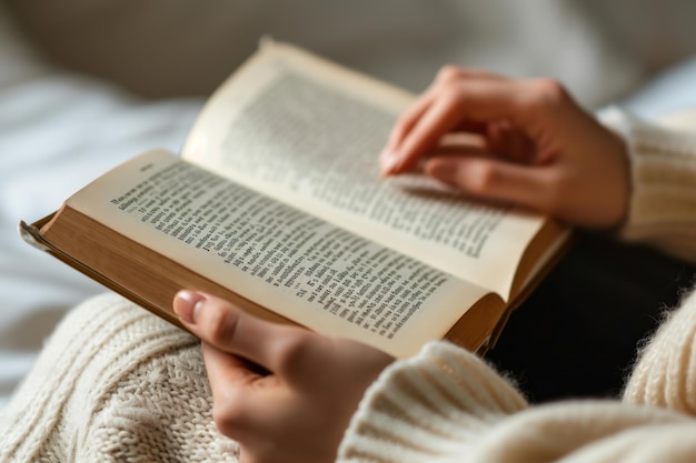 Close up woman reading of book relax time