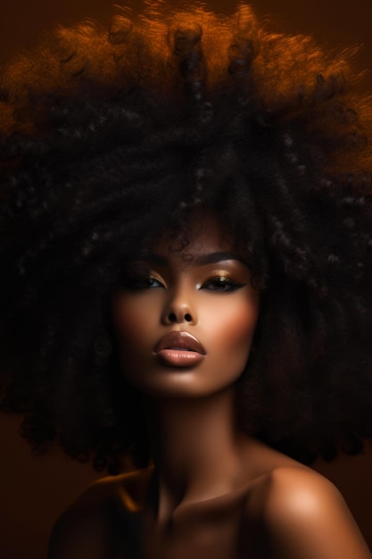 Photo close up of woman's face with afro hairstyle generative ai