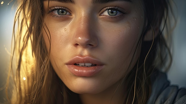 a close up of a woman's face