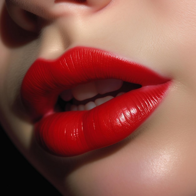 Photo a close up of a woman's red lips with a bright red lip.