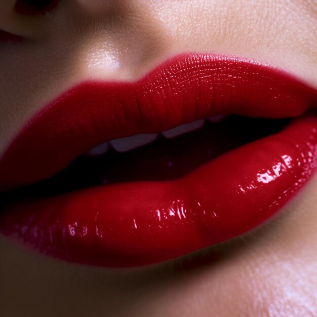 a close up of a woman's red lipstick with the word love written on it.