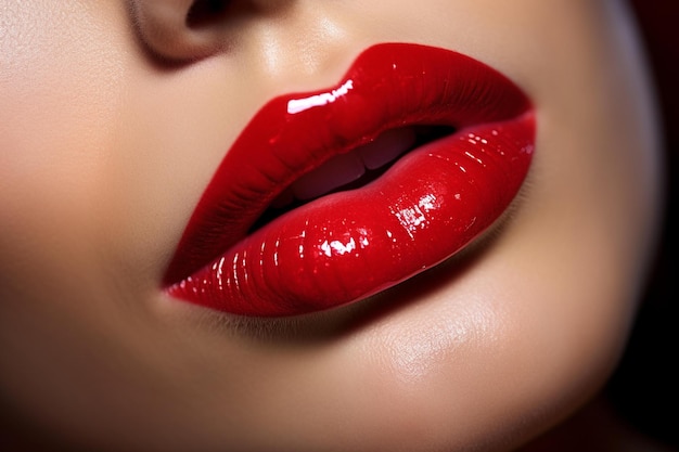 A 여자의 빨간 립스틱의 클로즈업