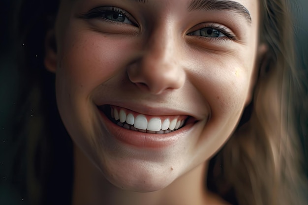 a close up of a woman smiling