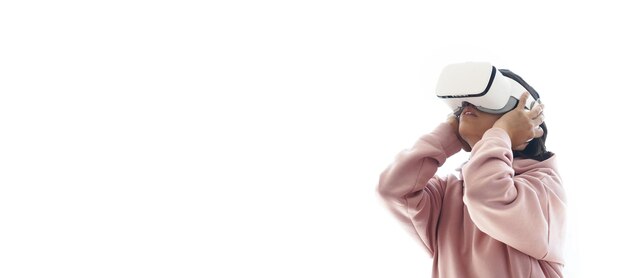 Photo close-up of woman wearing mask against white background