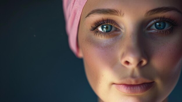 Close Up of Woman Wearing Pink Head Scarf