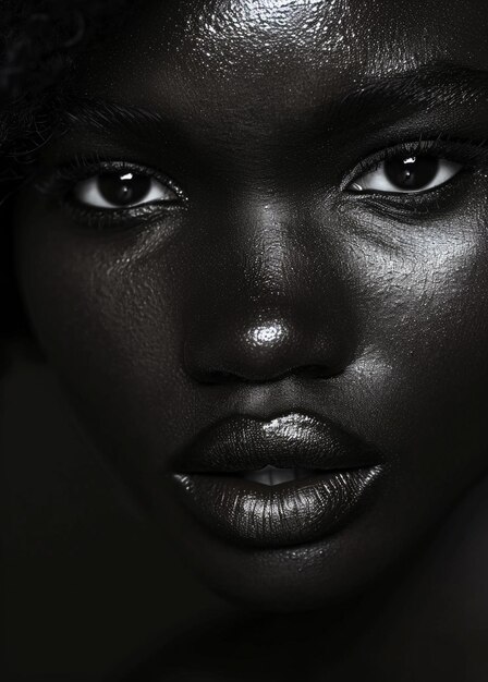 Foto un primo piano di una donna con una faccia nera e un cappello nero