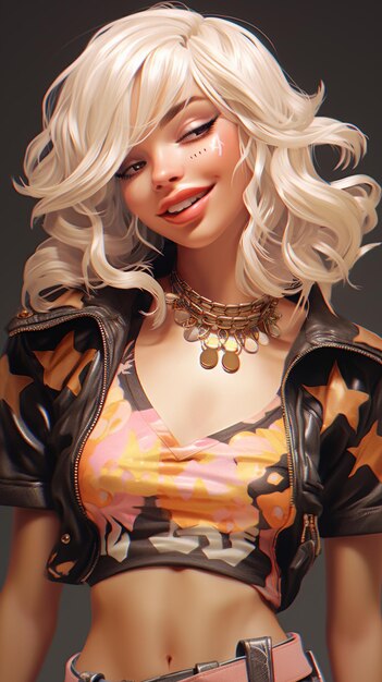 A close up of a woman with blonde hair and a leather jacket generative ai
