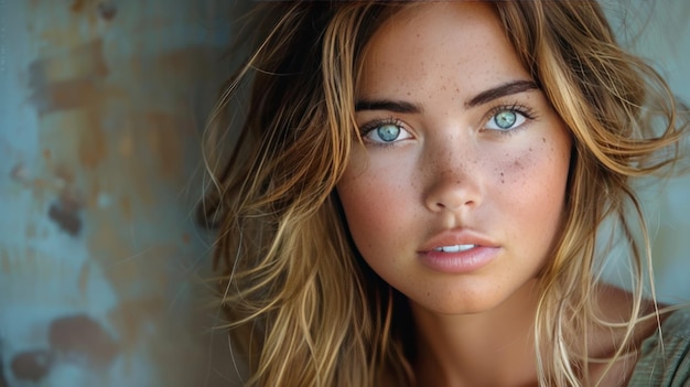 Photo close up of woman with blue eyes