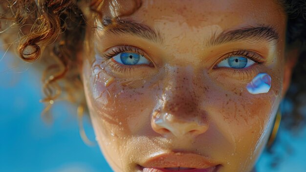 Close Up of a Woman With Blue Eyes