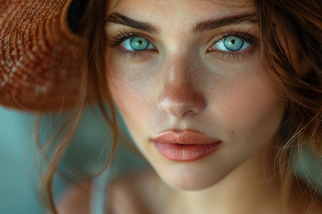 Близкий взгляд на женщину с голубыми глазами
