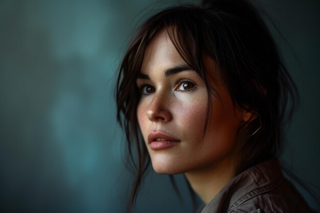 A close up of a woman with dark hair