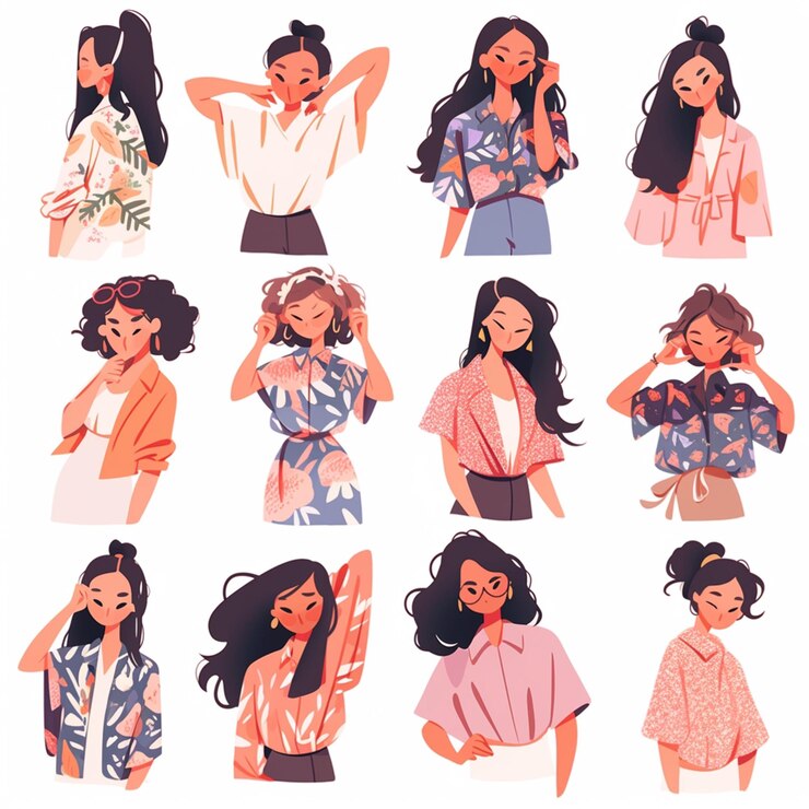 Photo 異なる ⁇ 型と服装を持つ女性のクローズアップai generative
