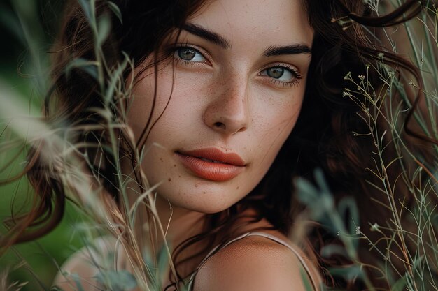 Foto un primo piano di una donna con i capelli freccati