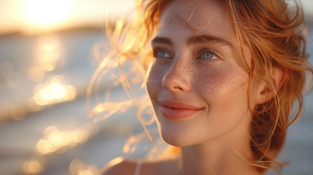 Photo close up of a woman with freckled hair