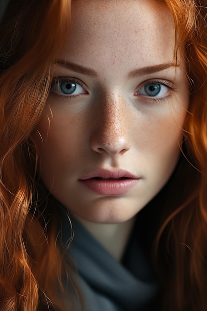 Close up of woman with freckled hair