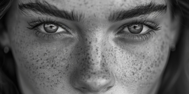 Foto un primo piano di una donna con le lentiggini ideale per le pubblicità della cura della pelle
