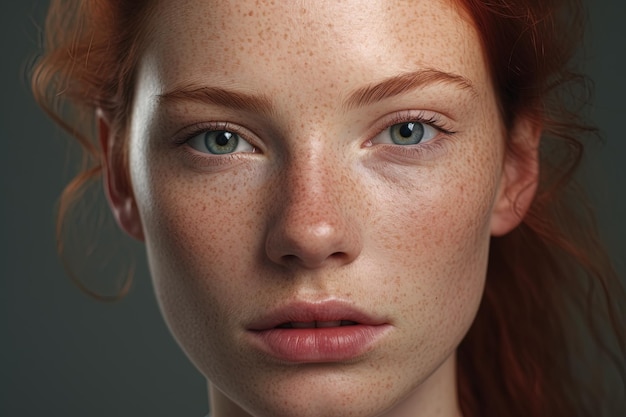 a close up of a woman with frecklesrosacea couperose redness skin