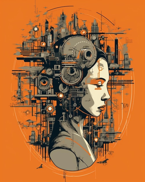 a close up of a woman with a futuristic head and a city in the background generative ai