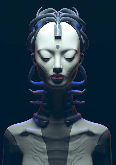 A close up of a woman with a futuristic head and a sci fi generative ai