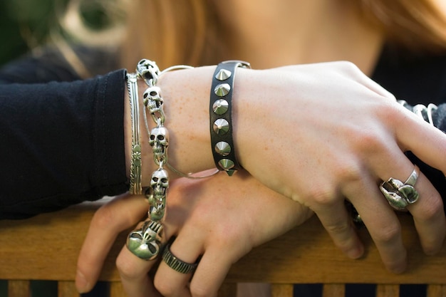 Close-up of woman with hands