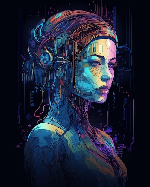 a close up of a woman with headphones on and a futuristic background generative ai