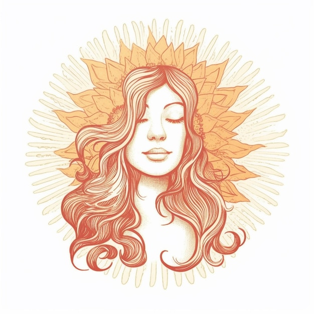 A close up of a woman with long hair and a sunflower generative ai