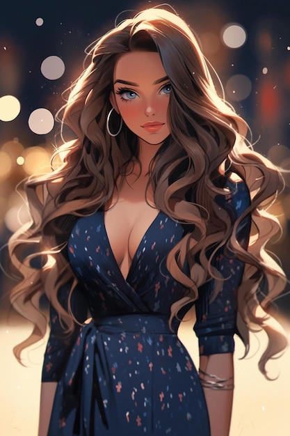 a close up of a woman with long hair wearing a dress generative ai