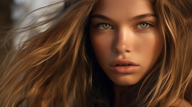 a close up of a woman with long hair