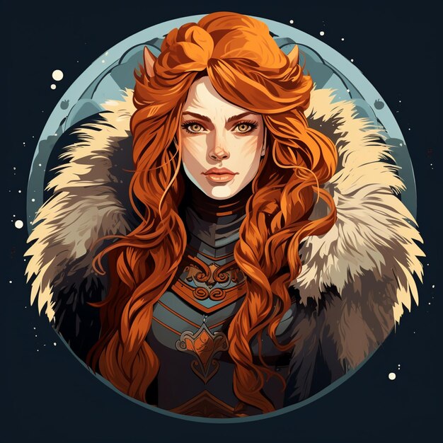 A close up of a woman with long red hair wearing a fur coat generative ai