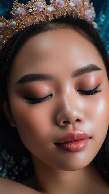 A close up of a woman with a makeup