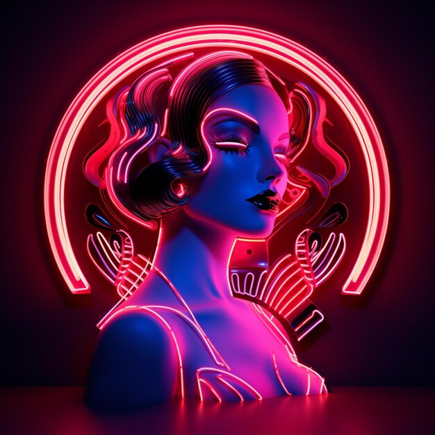 A close up of a woman with a neon light in her hair generative ai