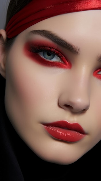 Close Up of Woman With Red Makeup