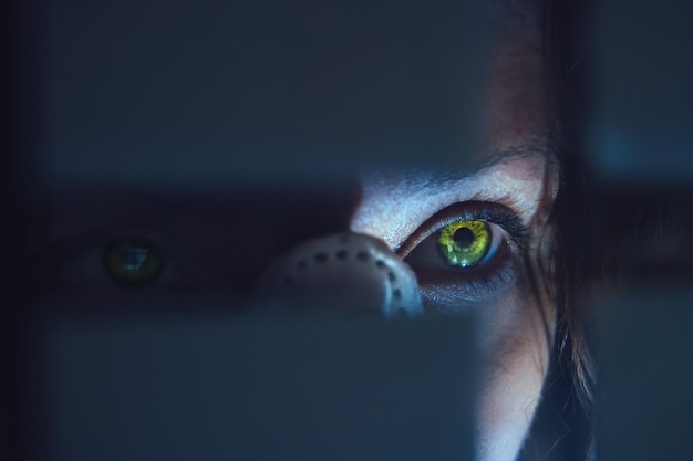 Close up of woman with yellow eyes