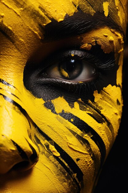 A close up woman in yellow and black background ai generated