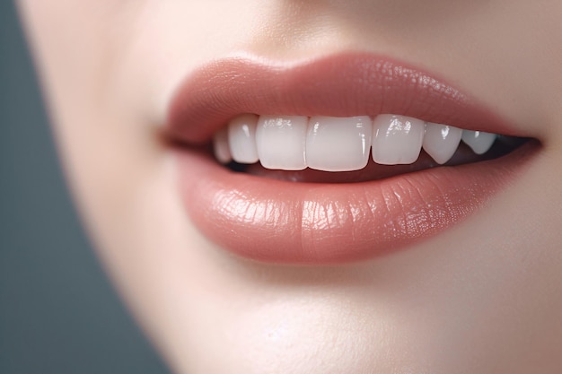 Close up of woman039s lips with white teeth