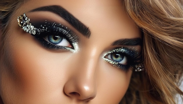 a close up of a womans eyes and the makeup