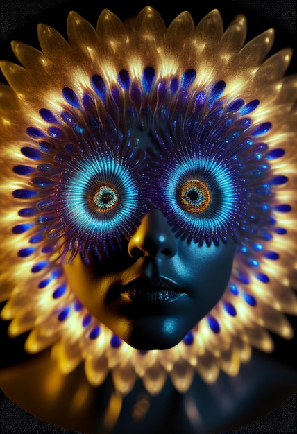 Close up of a womans face with glowing eyes generative ai